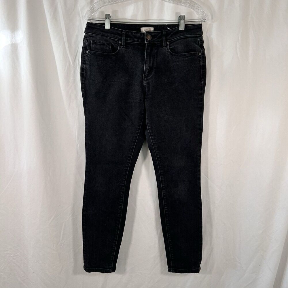LOFT Jeans Women's 8 Black Denim Curvy Skinny Mid Rise Cotton Blend Button Zip